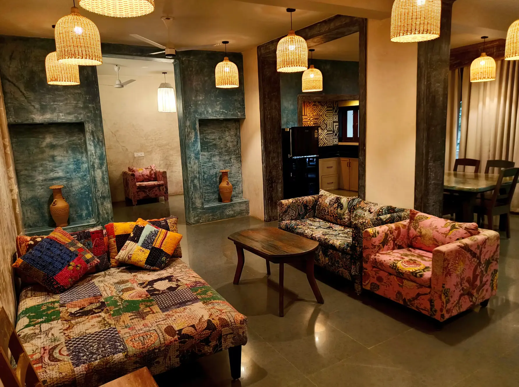 Living room with block-print textiles