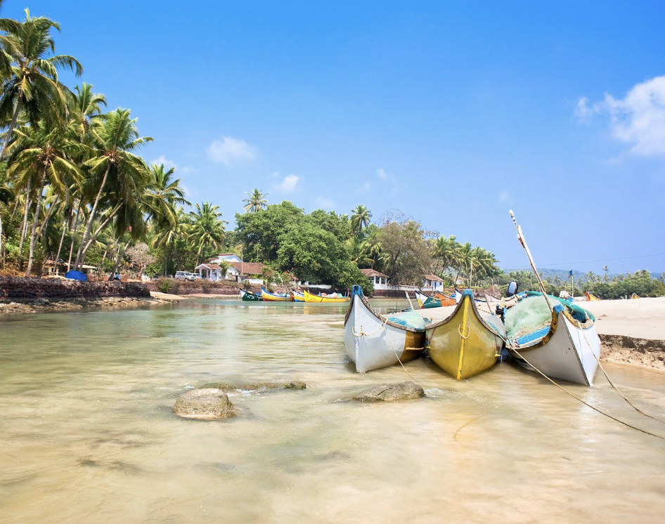 Fishing boats anchored on Mandrem beach